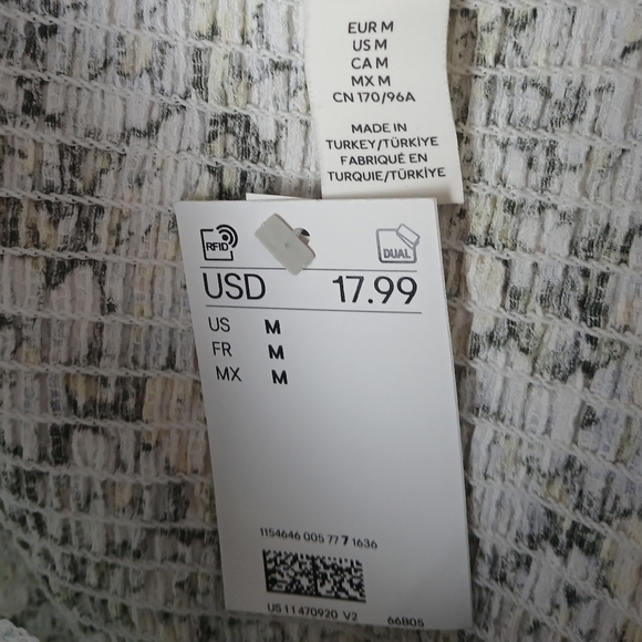 NWT H & M Floral Puff Sleeve Midi Dress Green Yellow Blue White - Picture 7 of 13